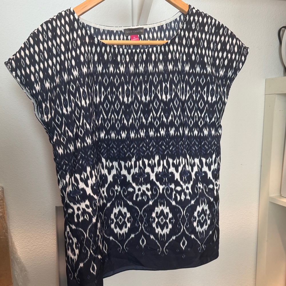 Vince Camuto Black and White Ikat Blouse